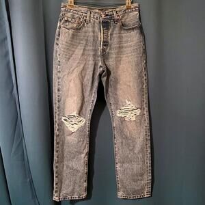 Levi’s - W29 L30 - 501 Women’s Blue Distressed Denim Jeans Pants - Straight Leg